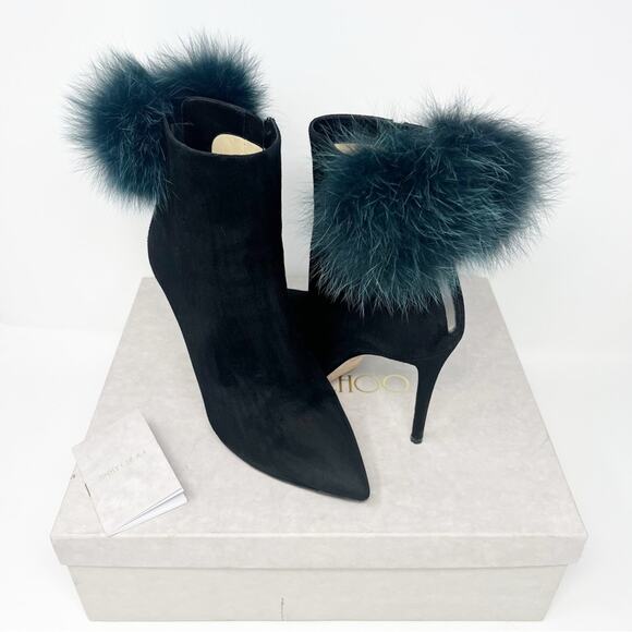 Jimmy Choo Boots Tesler Suede Pom Pom Ankle Booties - Picture 2 of 10